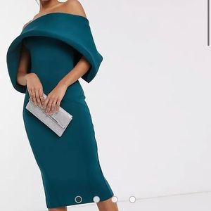 Fold Front Bardot Mini Pencil Dress